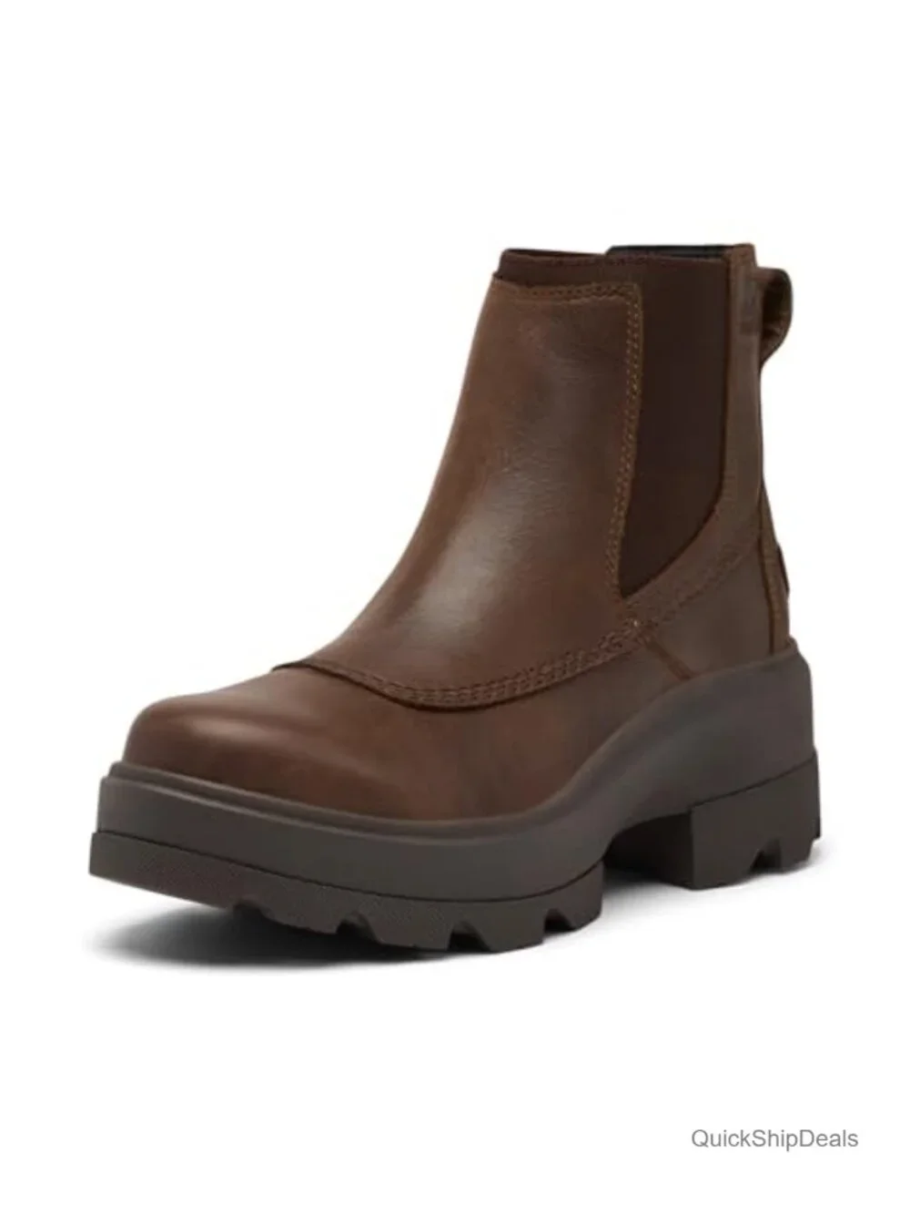 Women's Waterproof Leather Chelsea Boot Round Toe Slip-On
